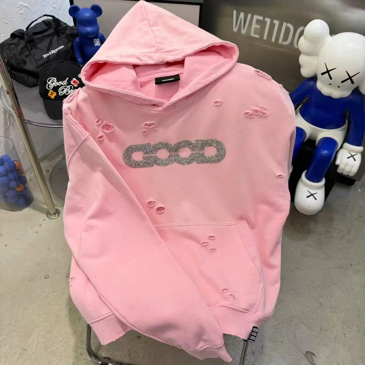 Good Brand Hoodies & Sweatshirts Rhinestone Graphic Sweatshirt Collection — A 03 powder