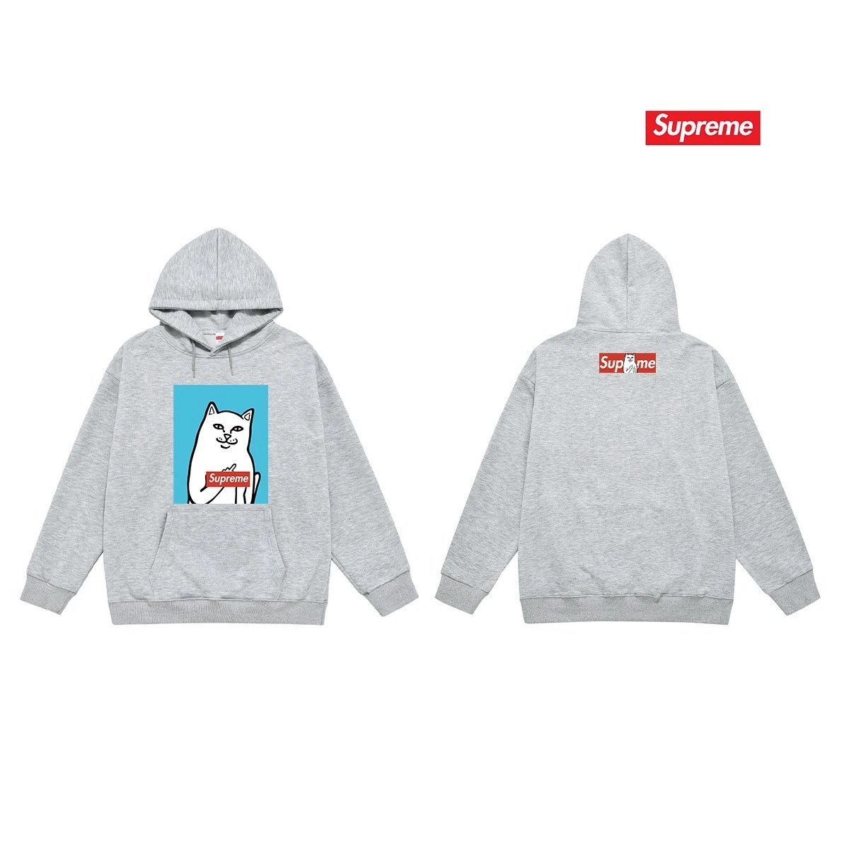 Supreme Hoodies & Sweatshirts Fleece-Lined Graphic Pullover Hoodie — 2232 Gray with fleece lining