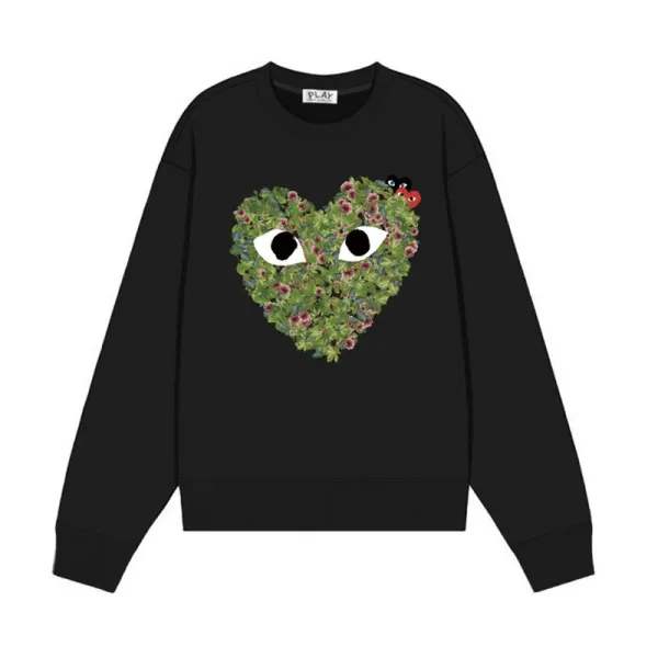 Comme des Garçons Play Floral Heart Black Sweatshirt Hoodie - 1