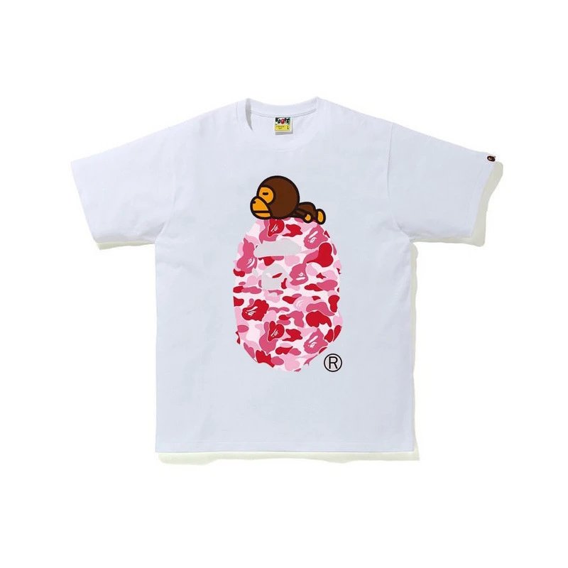 A Bathing Ape T-Shirts Head Graphic Short-Sleeve T-Shirt — 713 white powder sleepy monkey