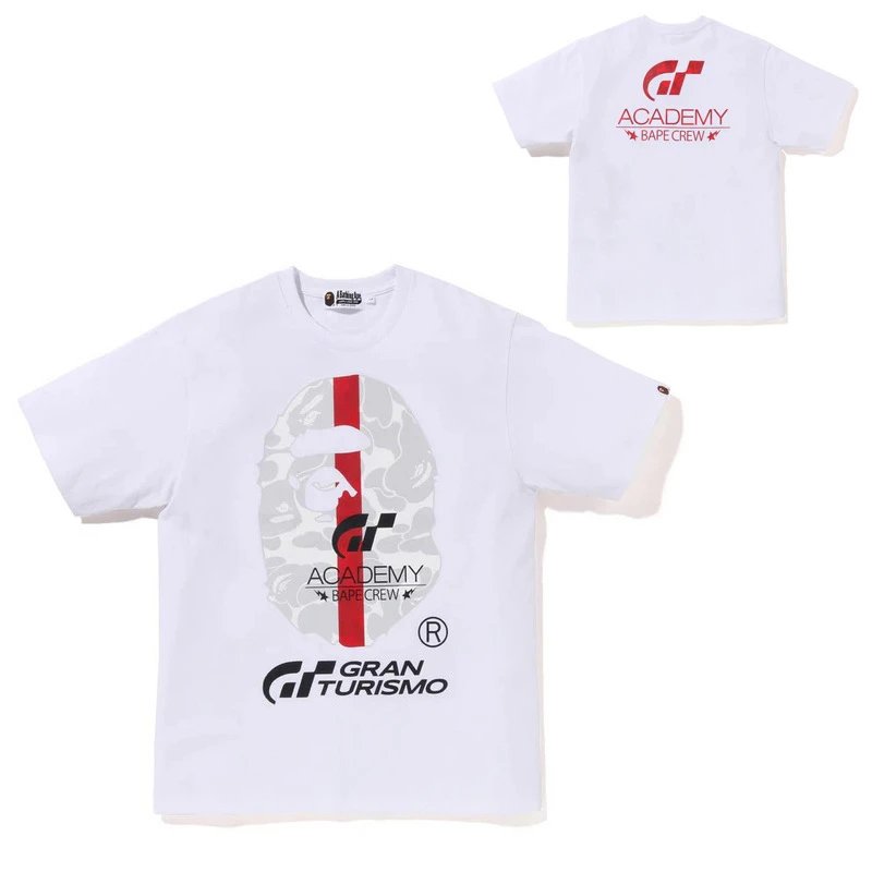 A Bathing Ape T-Shirts Head Graphic Short-Sleeve T-Shirt — 784 White GT Racing Car