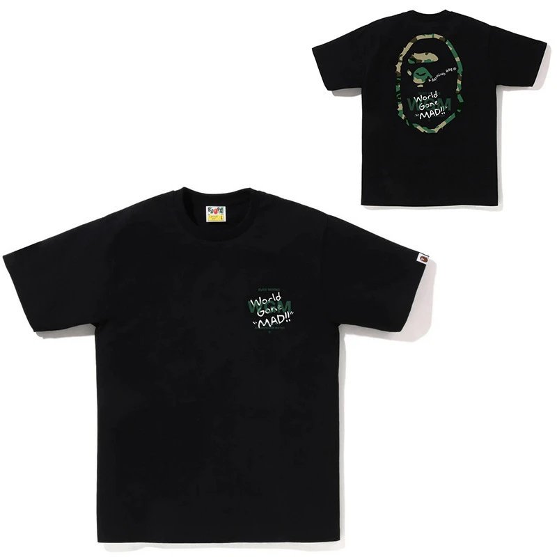 A Bathing Ape T-Shirts Head Graphic Short-Sleeve T-Shirt — Orange 762 Black