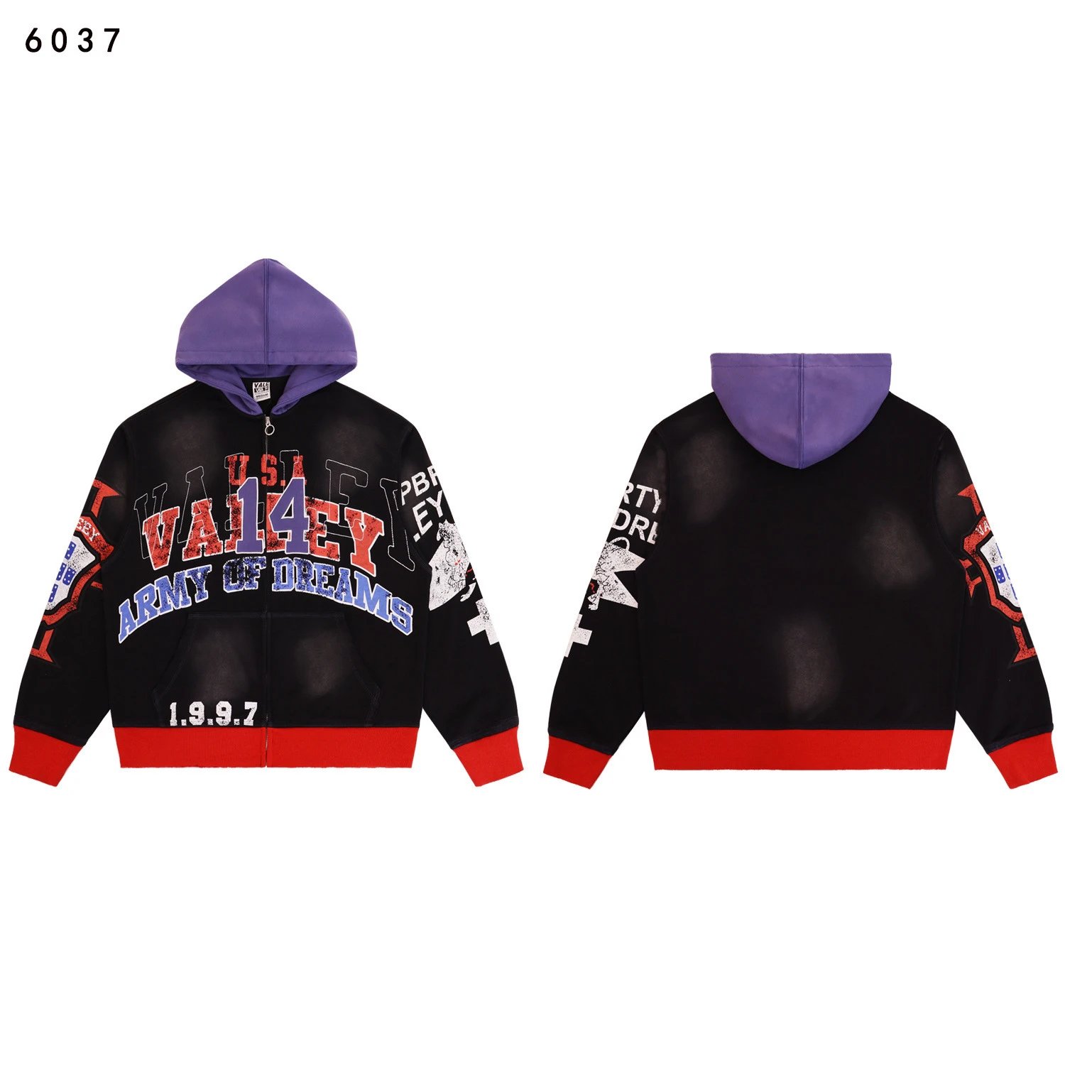 Vale Forever Matching Sets Bee graphic striped hoodie and sweatpants set — 6037 washed black