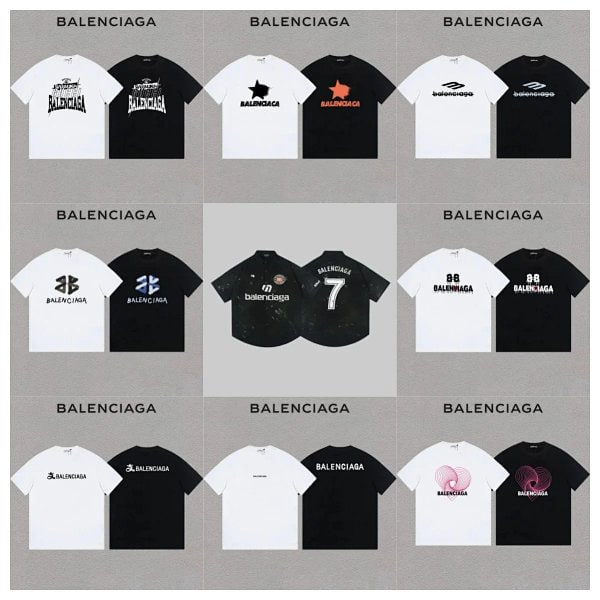 Balenciaga Black and White Short Sleeve T-Shirts
