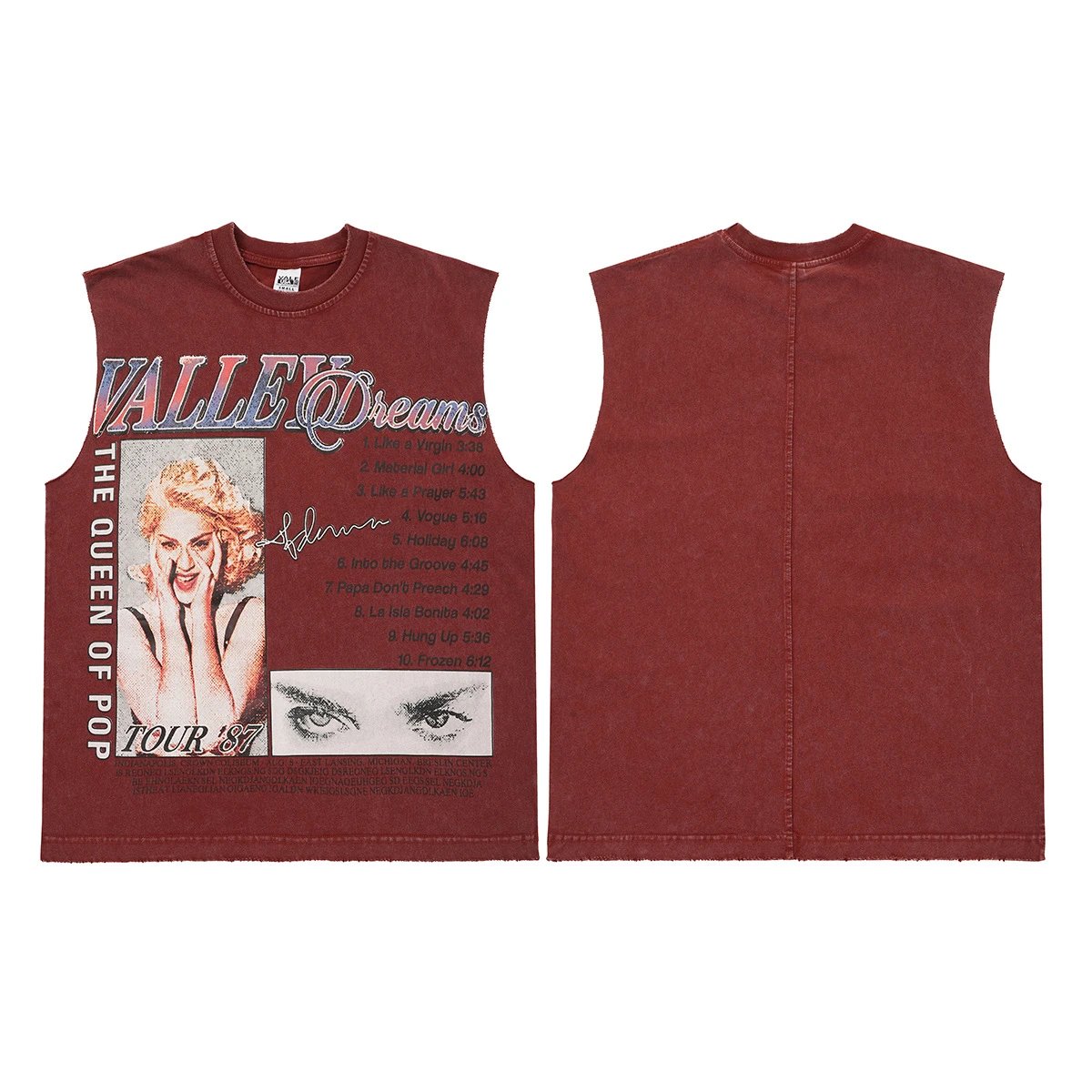 Valley Dreams Vests Washed Graphic Sleeveless Top — V 1301 Wash Water Ankoala Red