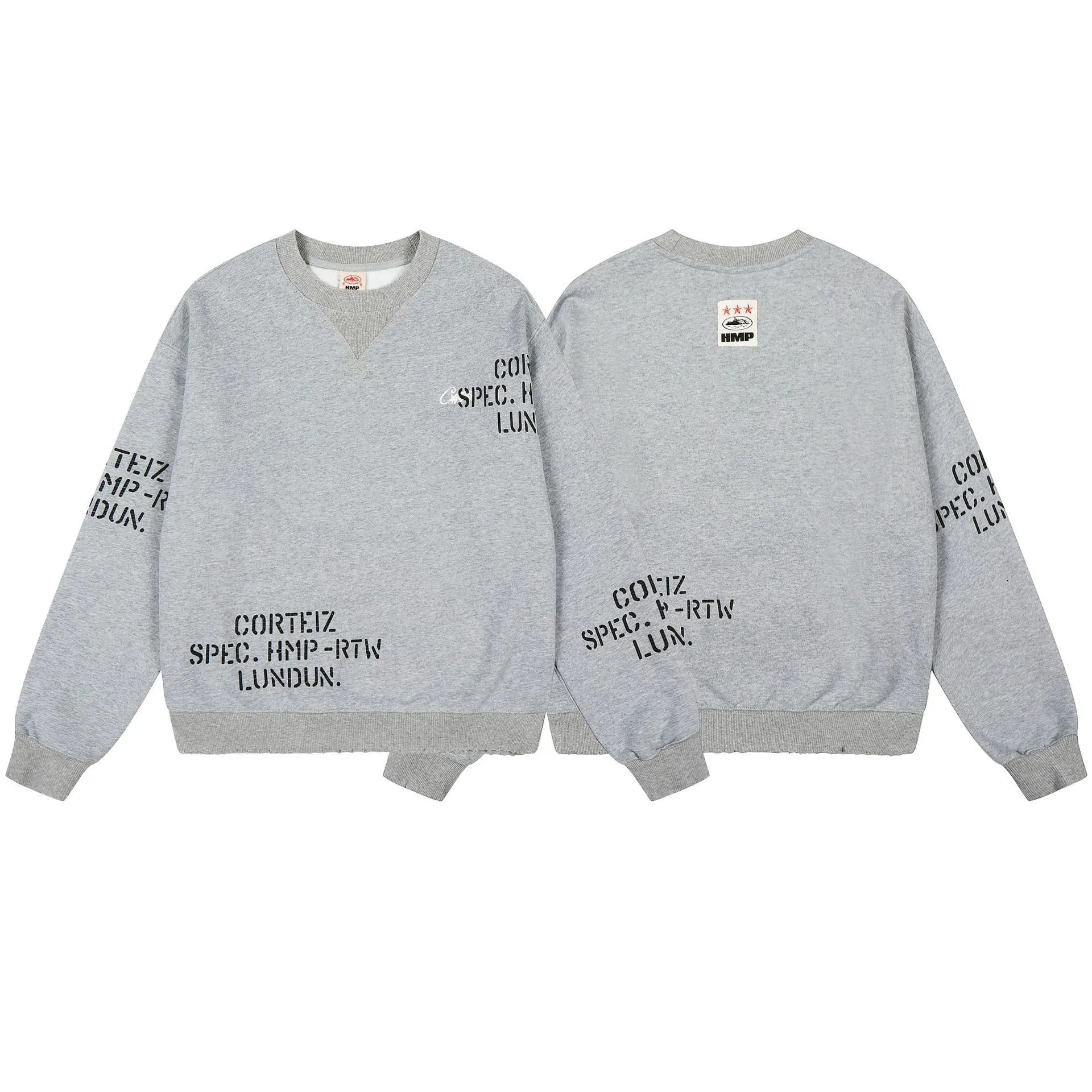 Corteiz Hoodies & Sweatshirts Zip-up hooded sweatshirt with embroidered chest emblem — 521 Gray top