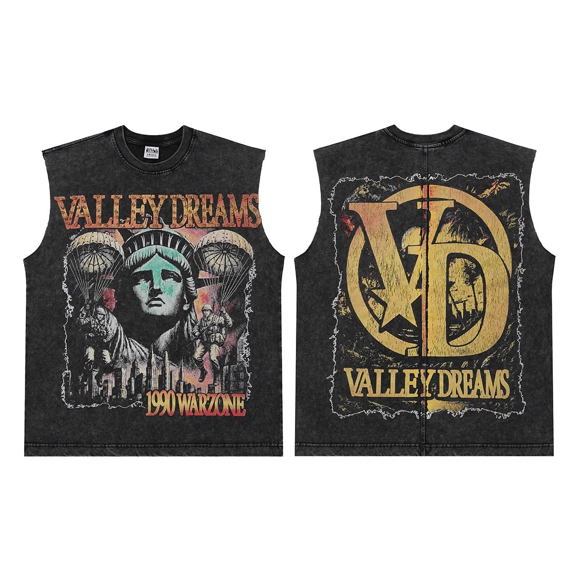 Valley Dreams Vests Washed Graphic Sleeveless Top — V 1305 Washed black