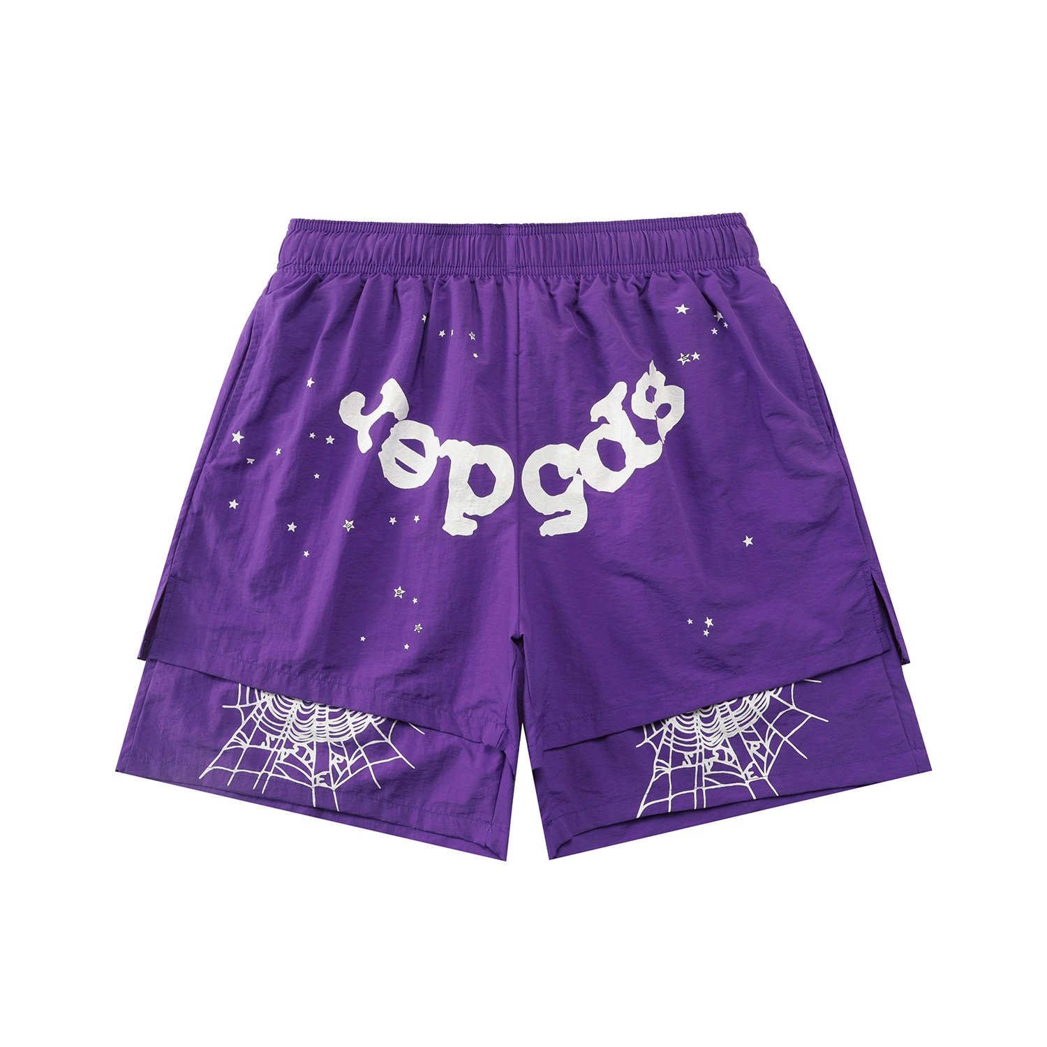 Design Yopgods Spiderweb Print Layered Shorts Purple Shorts