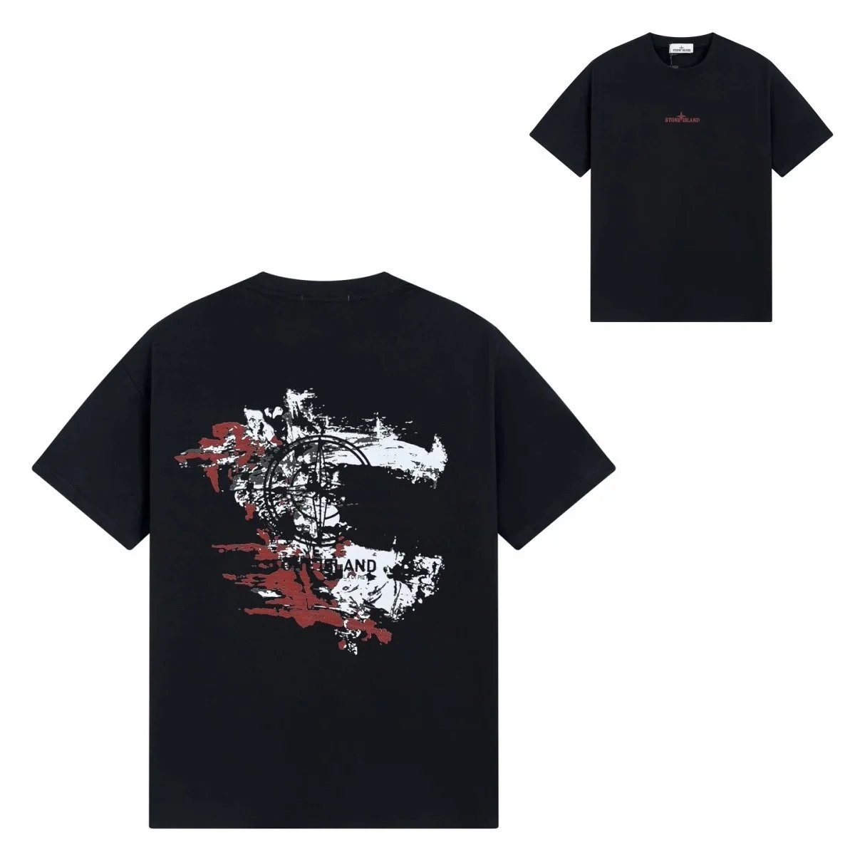 Stone Island T-Shirts Short-Sleeve Graphic Print T-Shirt — G153 Black