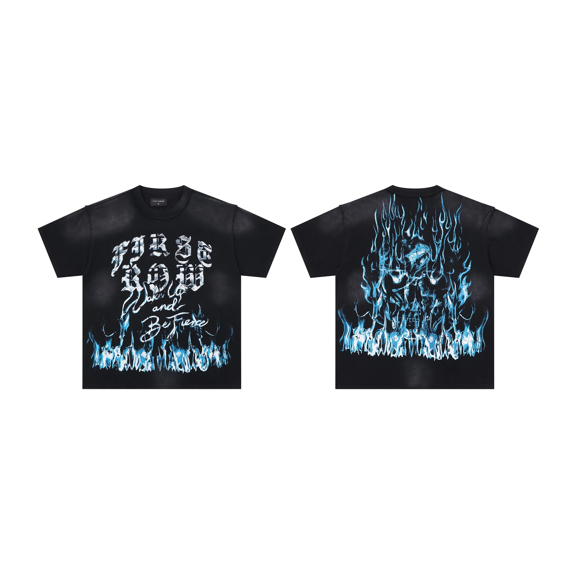 FIRST ROW T-Shirts Graphic Print — F 102# Hot Rhinestone Washing Water to Make Old