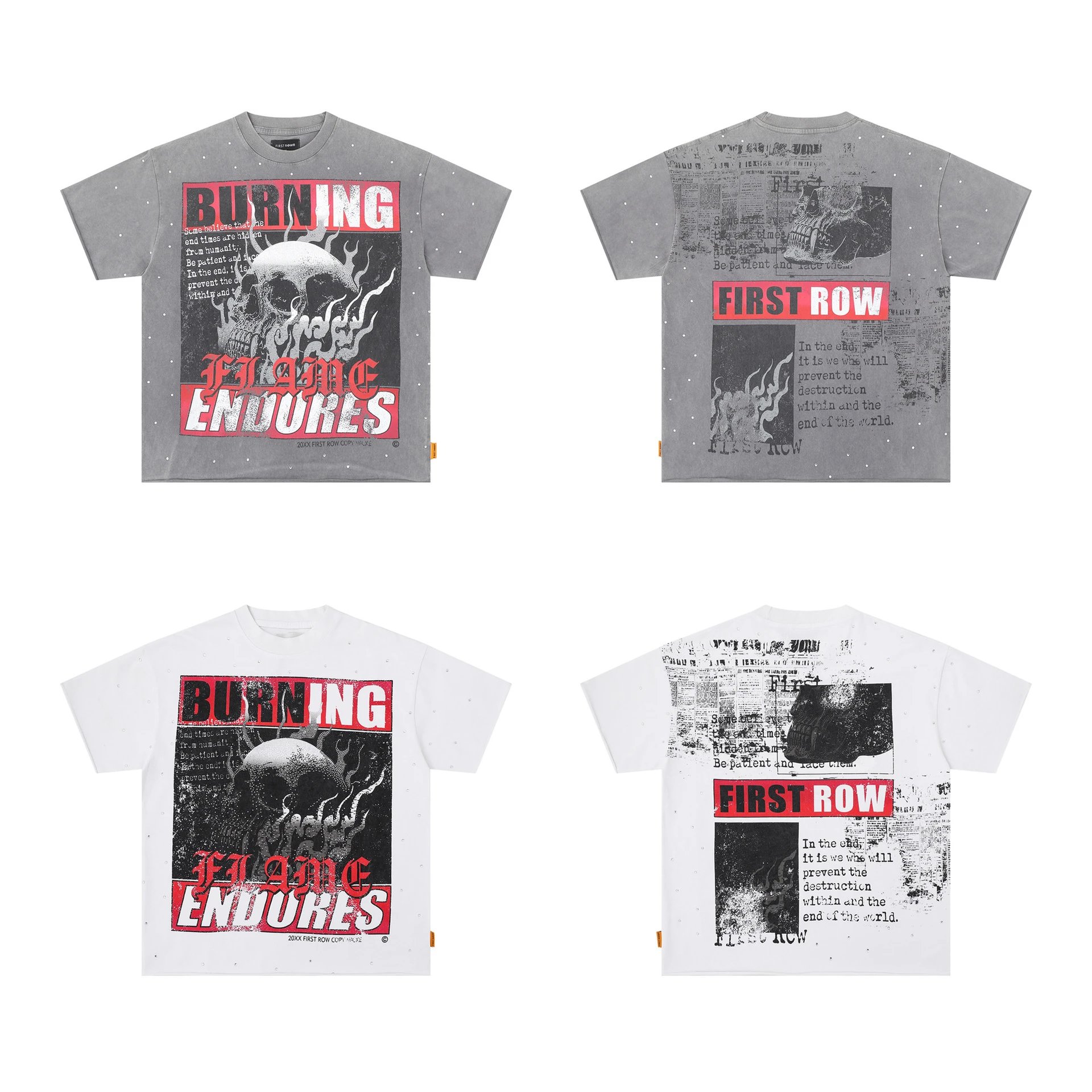 FIRST ROW T-Shirts Graphic Print — F 506# P White heat-transfer rhinestones