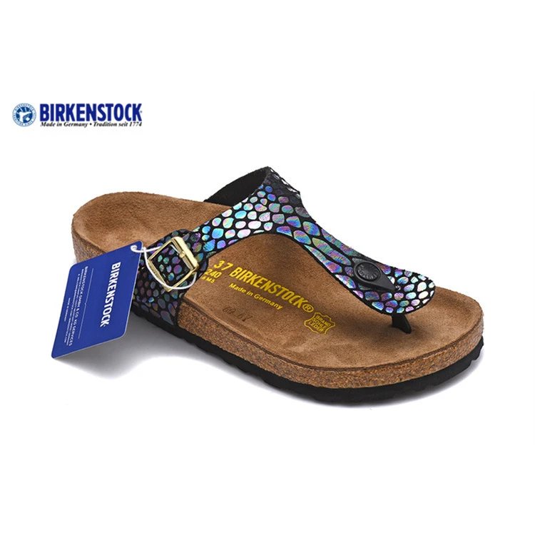 Birkenstock Sandals Gizeh Buckle Thong — 801 Colorful Black Snakeskin Pattern