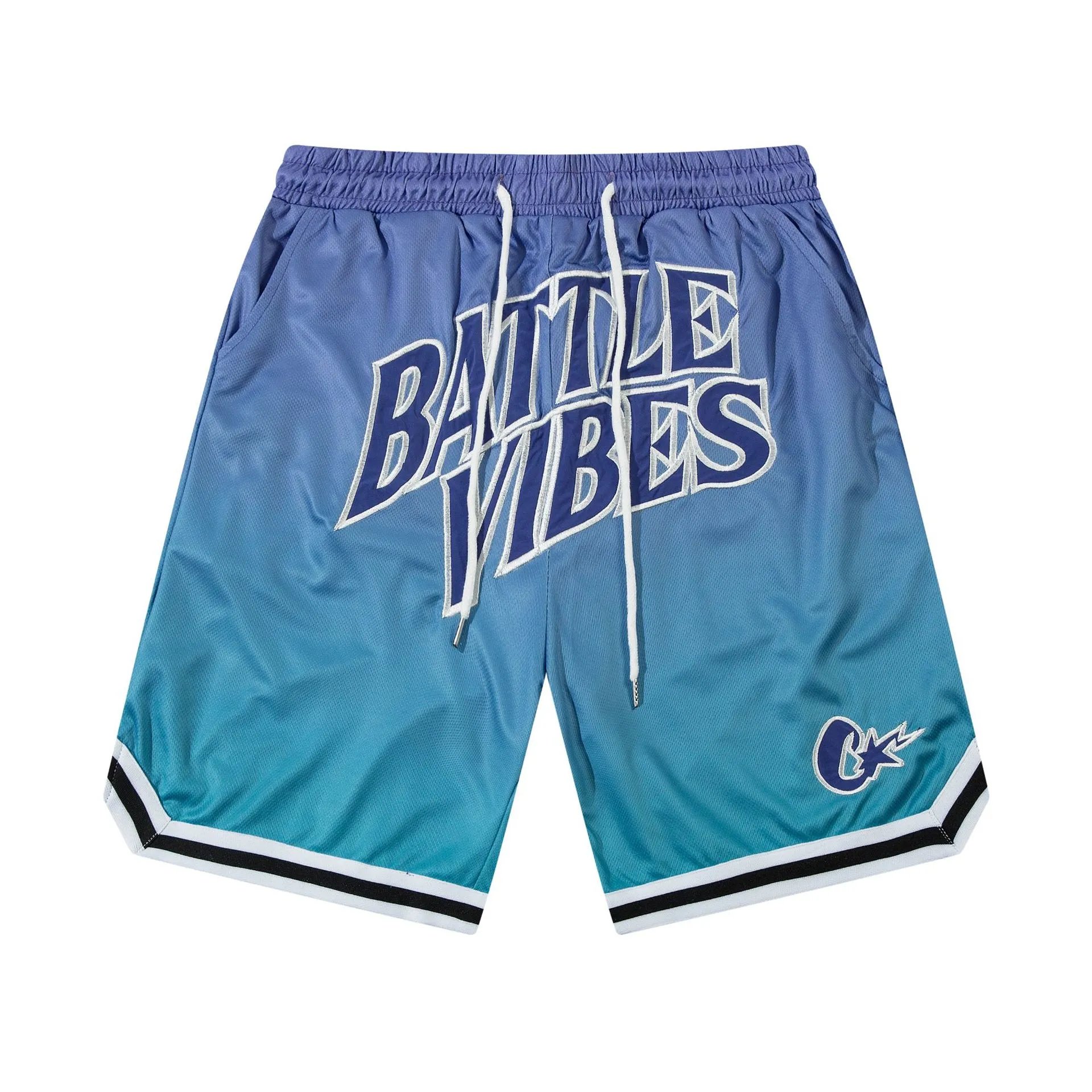 Unbranded Shorts Drawstring Mesh with Embroidered Graphic Lettering — 98 Blue