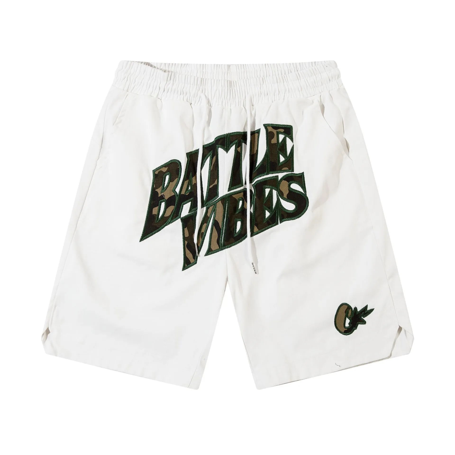 Unbranded Shorts Drawstring Mesh with Embroidered Graphic Lettering — 95 white