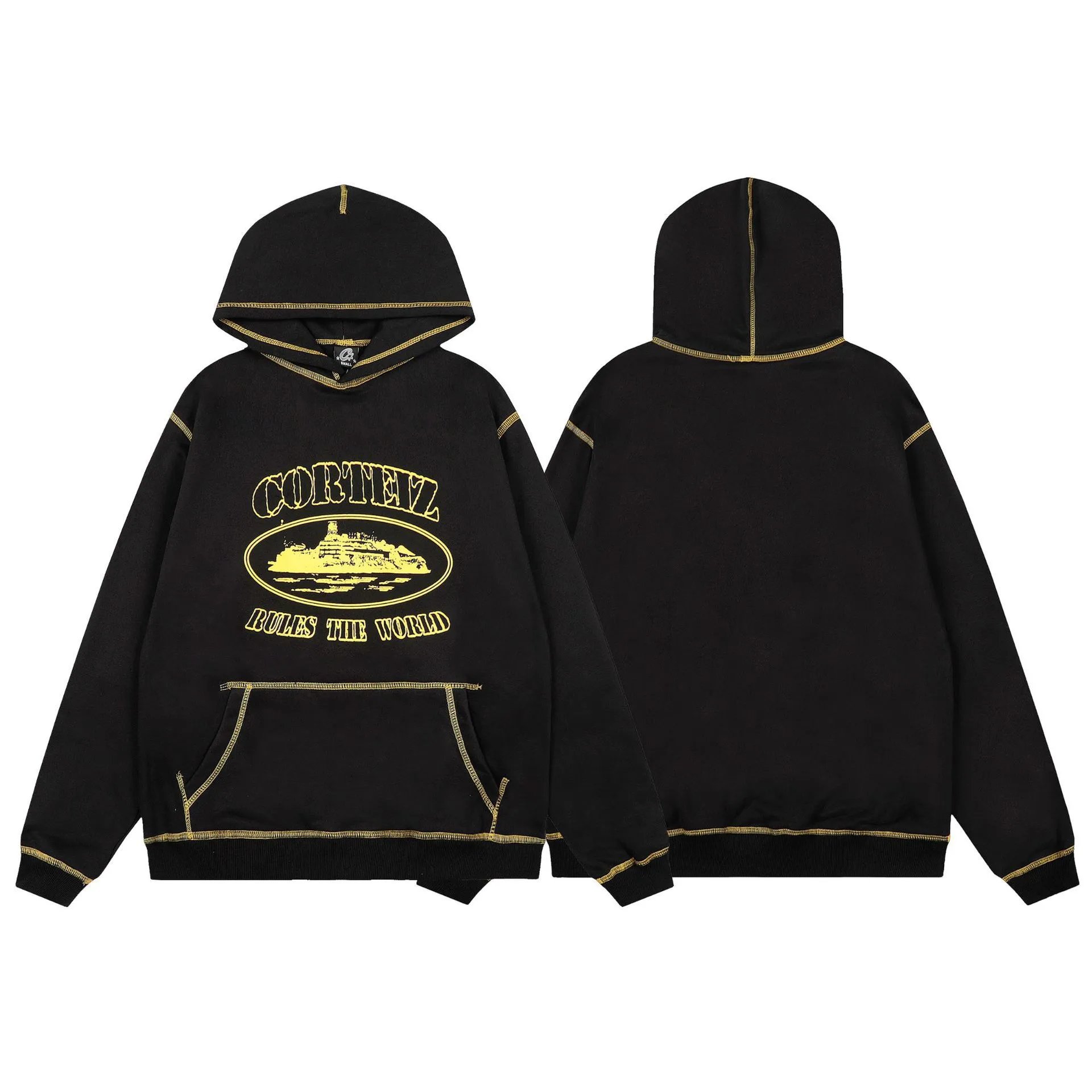 Corteiz Hoodies & Sweatshirts Zip-up hooded sweatshirt with embroidered chest emblem — 509 Black top