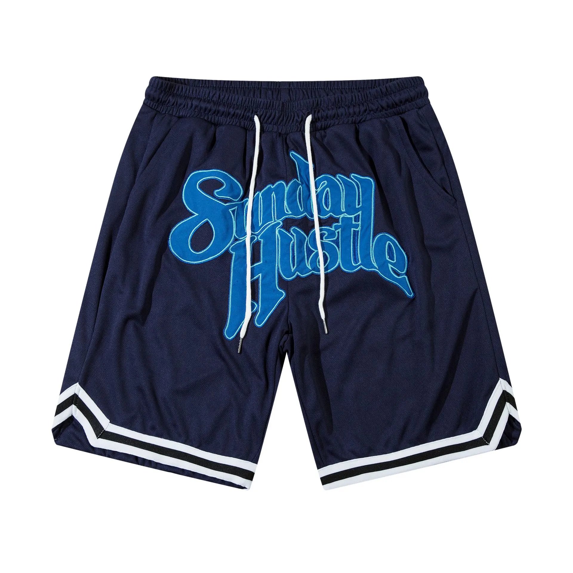 Unbranded Shorts Drawstring Mesh with Embroidered Graphic Lettering — 82 Navy blue