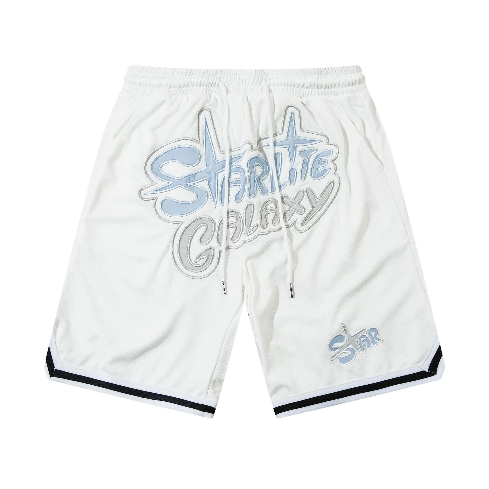 Unbranded Shorts Drawstring Mesh with Embroidered Graphic Lettering — 81 white