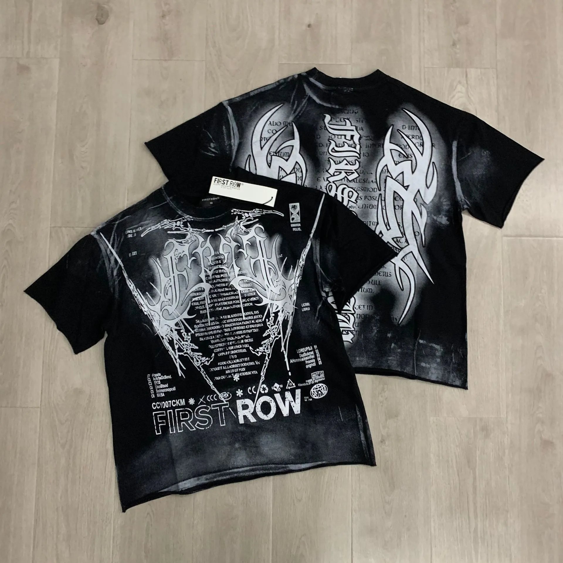 First Row T-Shirts Rhinestone Graphic Washed Cotton — F505