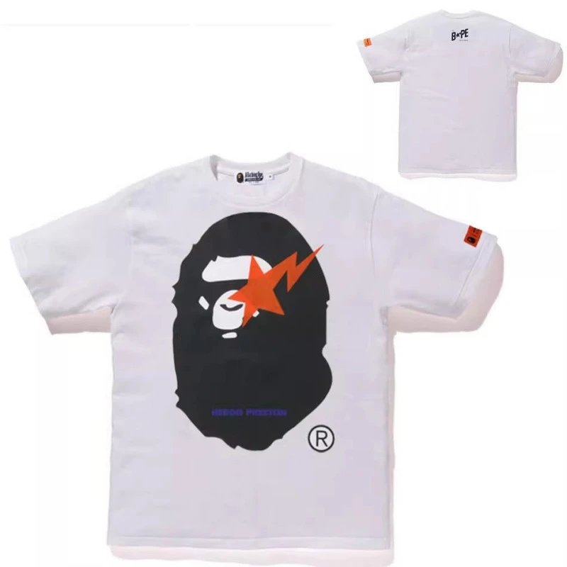 A Bathing Ape T-Shirts Head Graphic Short-Sleeve T-Shirt — 718 White Lightning