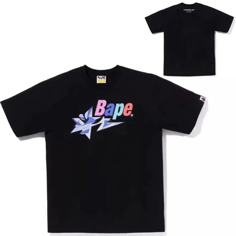A Bathing Ape T-Shirts Head Graphic Short-Sleeve T-Shirt — Fluorescent yellow 767 Black