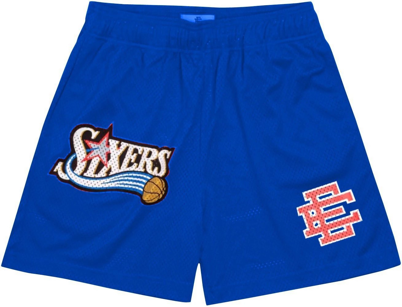 Eric Emanuel Shorts Mesh basketball with team graphic patches — American style EE Quick-drying Sixers Shorts 04
