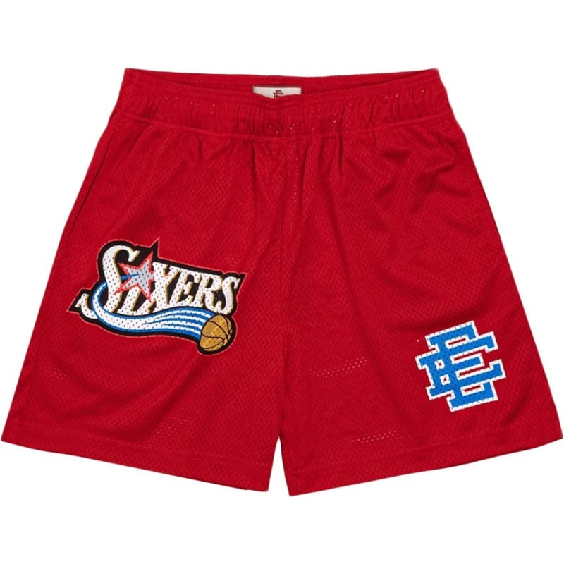 Eric Emanuel Shorts Mesh basketball with team graphic patches — American Tide Brand EE Quick-drying Sixers Shorts 18