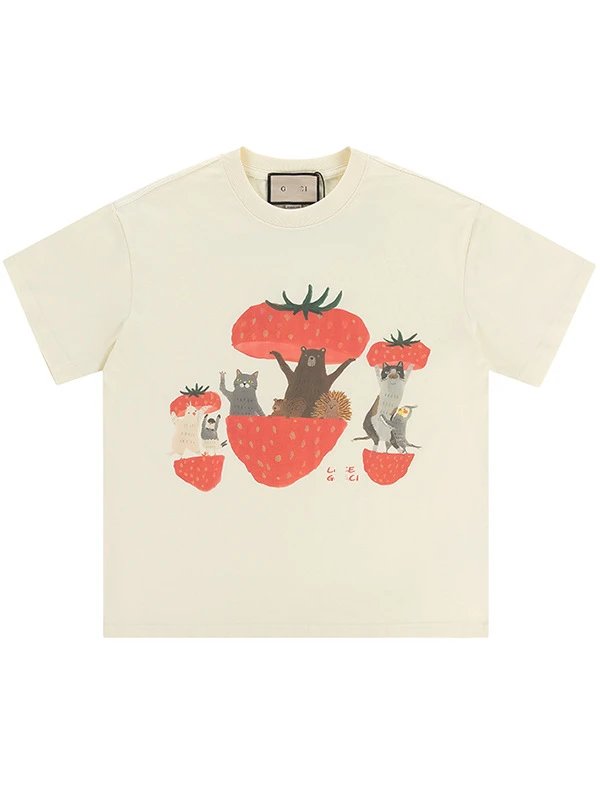 Gucci Hippo and Flamingo Print Cream T-Shirt - 14