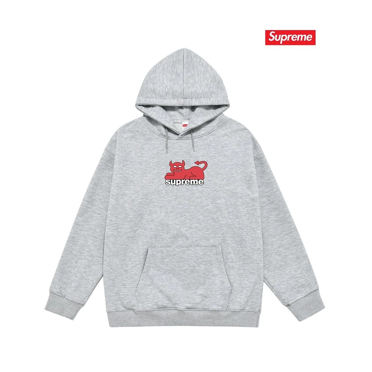 Supreme Hoodies & Sweatshirts Pullover hoodie with oval logo graphic and back text print — S 2146 gray