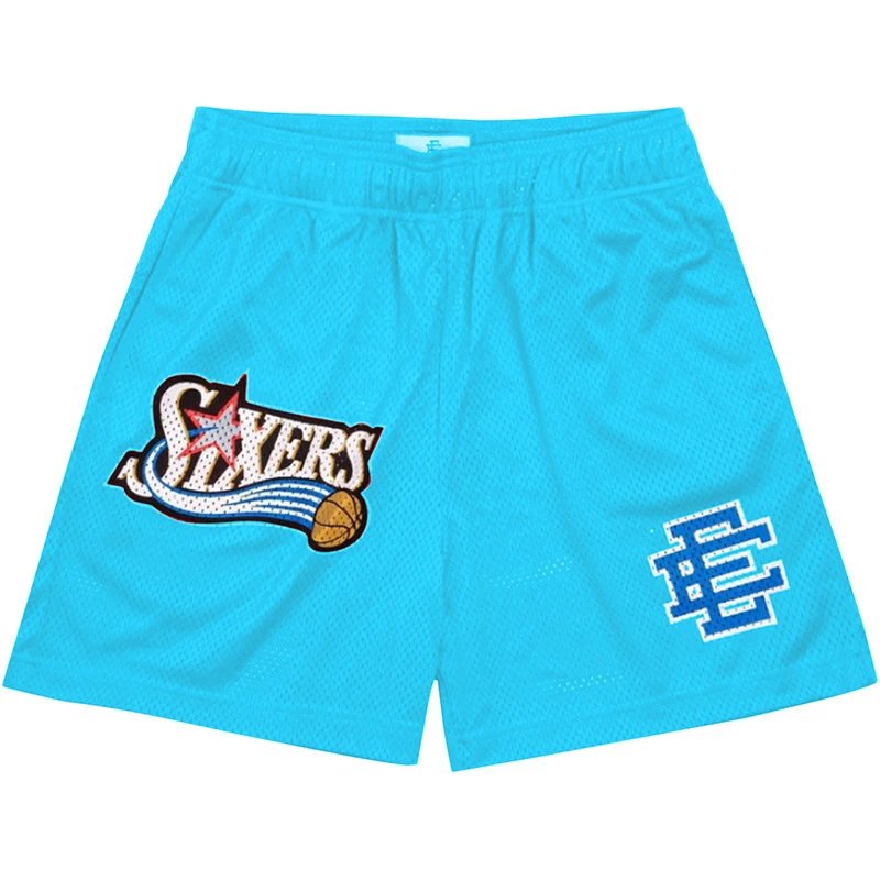 Eric Emanuel Shorts Mesh basketball with team graphic patches — American style EE Quick-drying Sixers Shorts 36