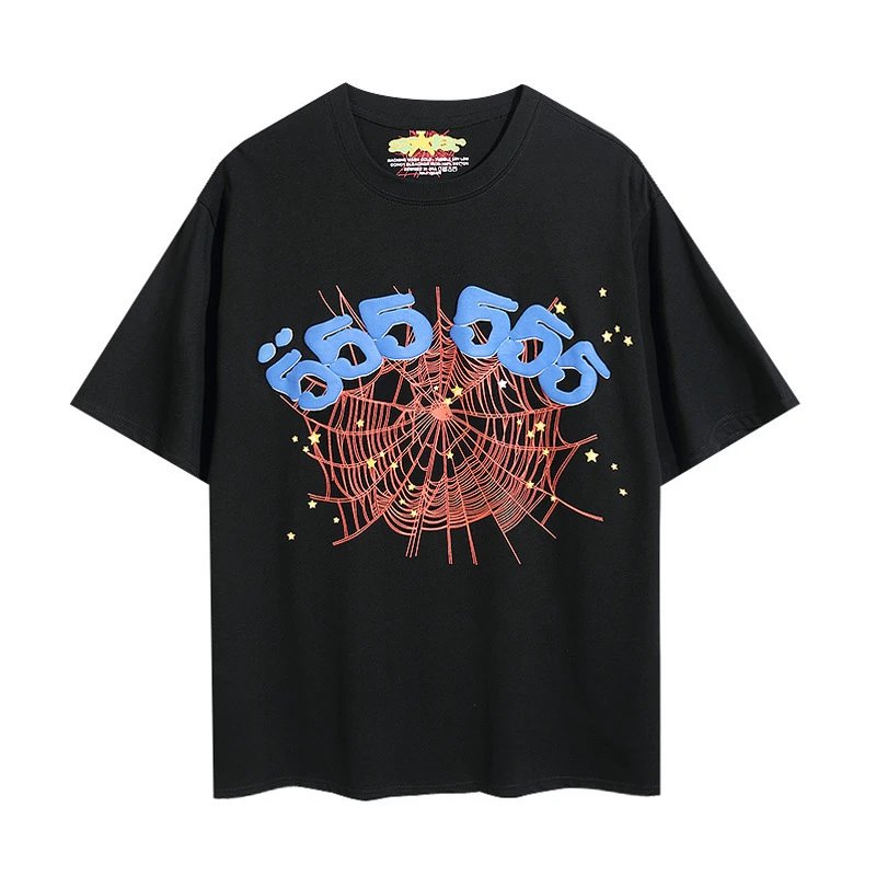 Sp5der T-Shirts Spiderweb Graphic Short-Sleeve T-Shirt — 6020#Black