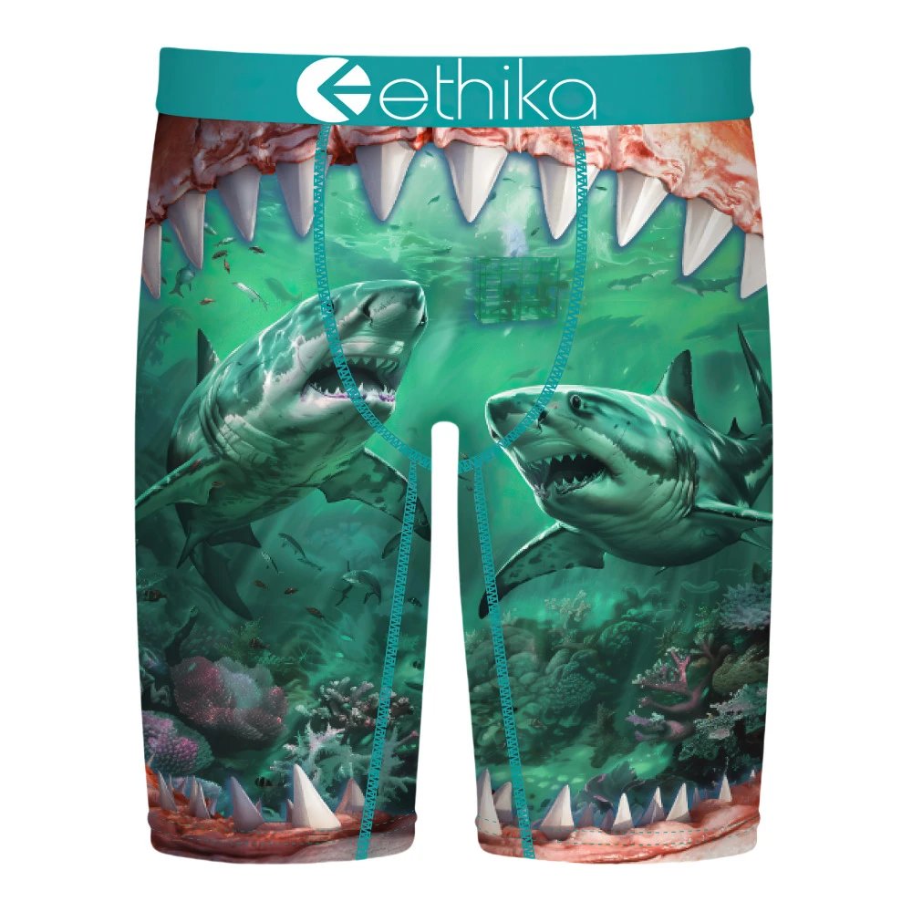 Ethika Underwear Printed Boxer Briefs — Mouth green shark
