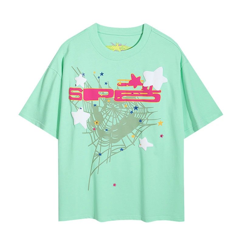 Sp5der T-Shirts Spiderweb Graphic Short-Sleeve T-Shirt — 6015#Green