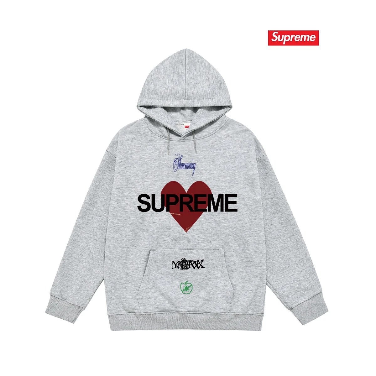 Supreme Hoodies & Sweatshirts Pullover hoodie with oval logo graphic and back text print — S 2145 gray
