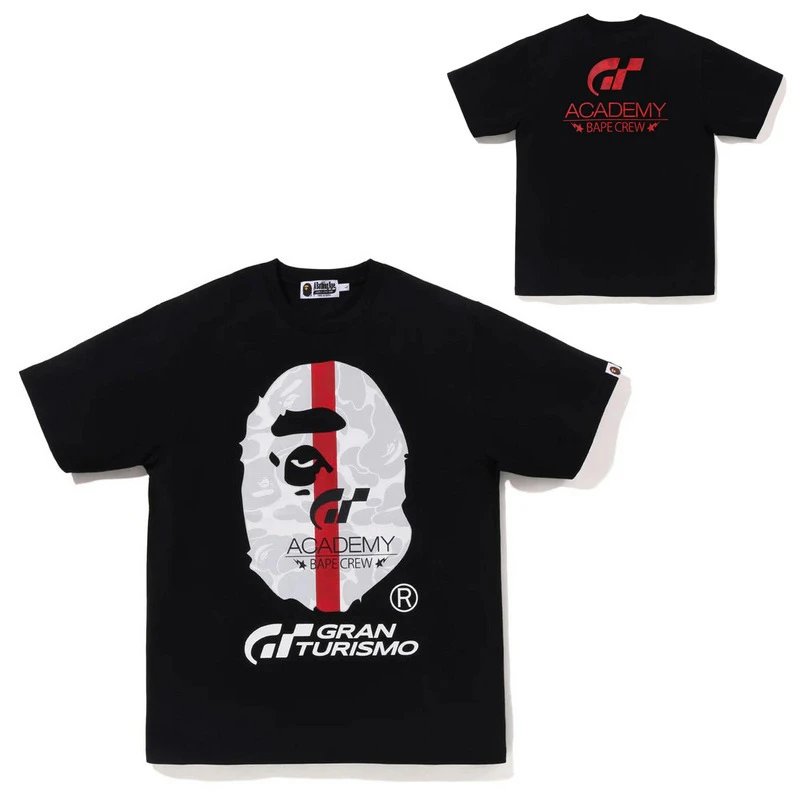 A Bathing Ape T-Shirts Head Graphic Short-Sleeve T-Shirt — 784 Black GT Racing