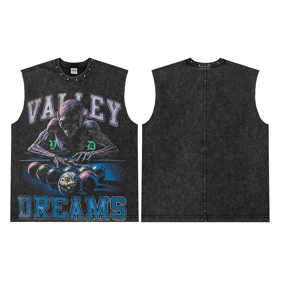 Valley Dreams Vests Washed Graphic Sleeveless Top — V 1302 Washed black
