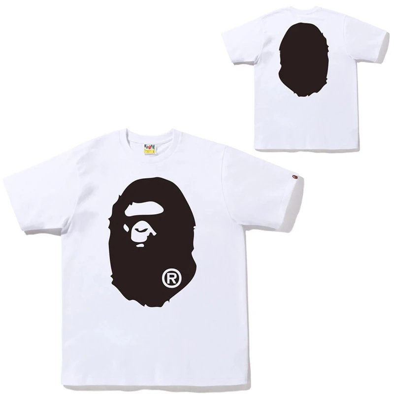 A Bathing Ape T-Shirts Head Graphic Short-Sleeve T-Shirt — 757 white, large ape head on the front and back