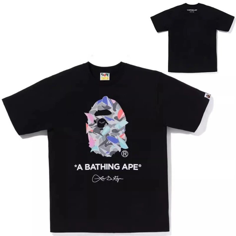 A Bathing Ape T-Shirts Head Graphic Short-Sleeve T-Shirt — Yellow 768 Black