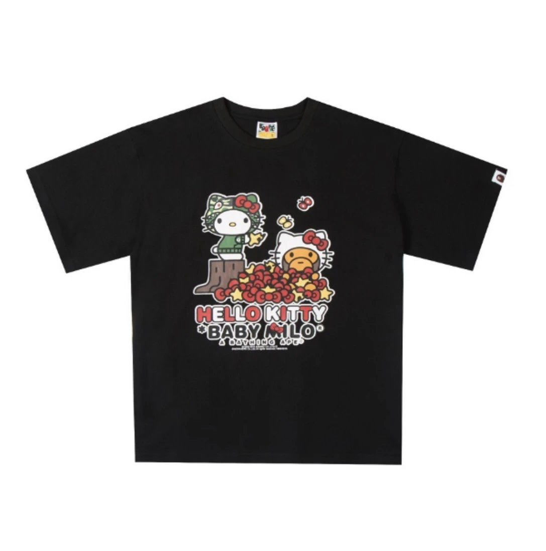 A Bathing Ape T-Shirts Baby Milo Sanrio Character Graphic — Black and green 3