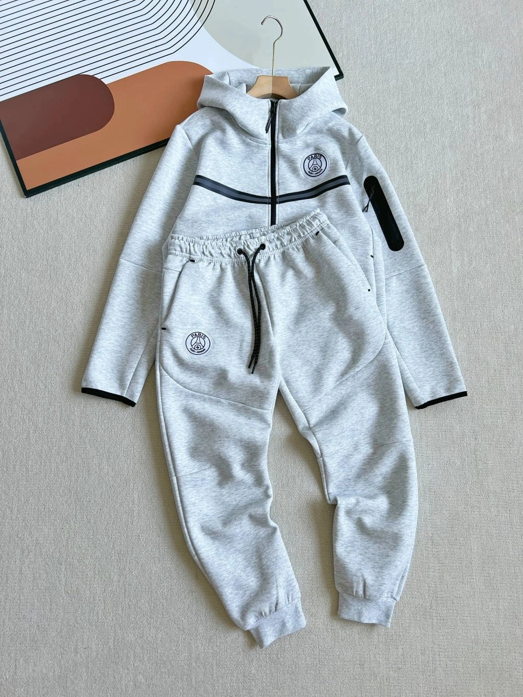 Paris Saint-Germain Tracksuits Hooded Zip Tracksuit — Gray suit