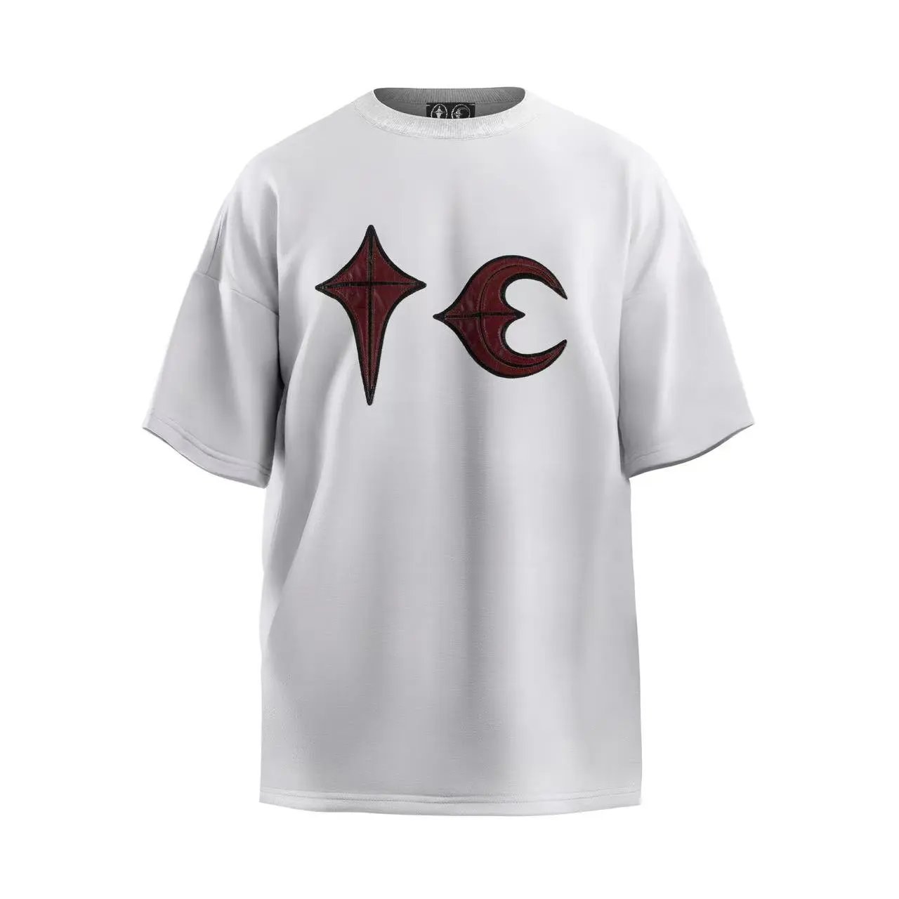 Unbranded T-Shirts Star and crescent moon graphic — leather embroidered white