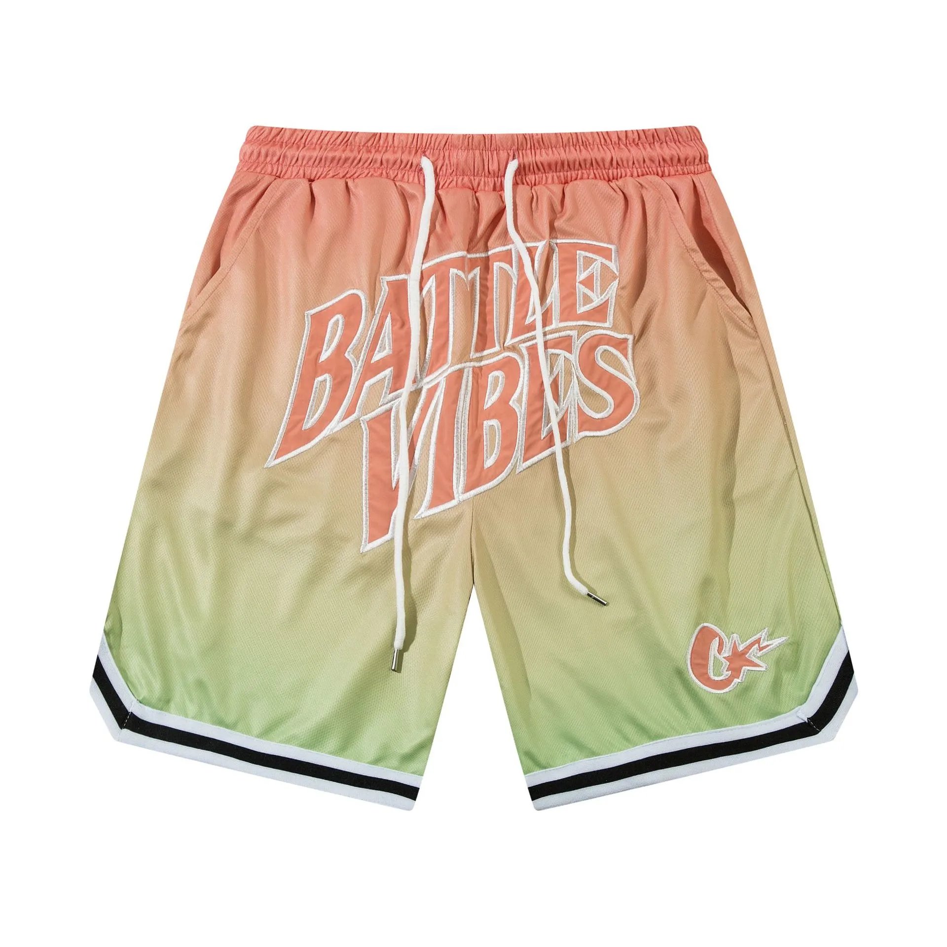 Unbranded Shorts Drawstring Mesh with Embroidered Graphic Lettering — 98 Orange-yellow