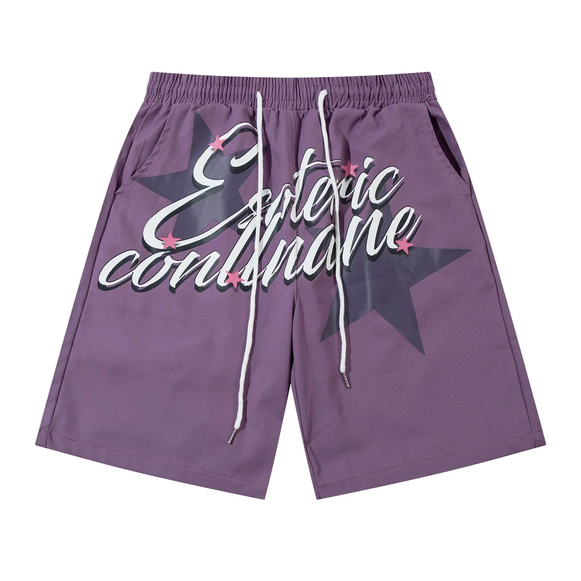 Unbranded Shorts Drawstring Mesh with Embroidered Graphic Lettering — 107 purple