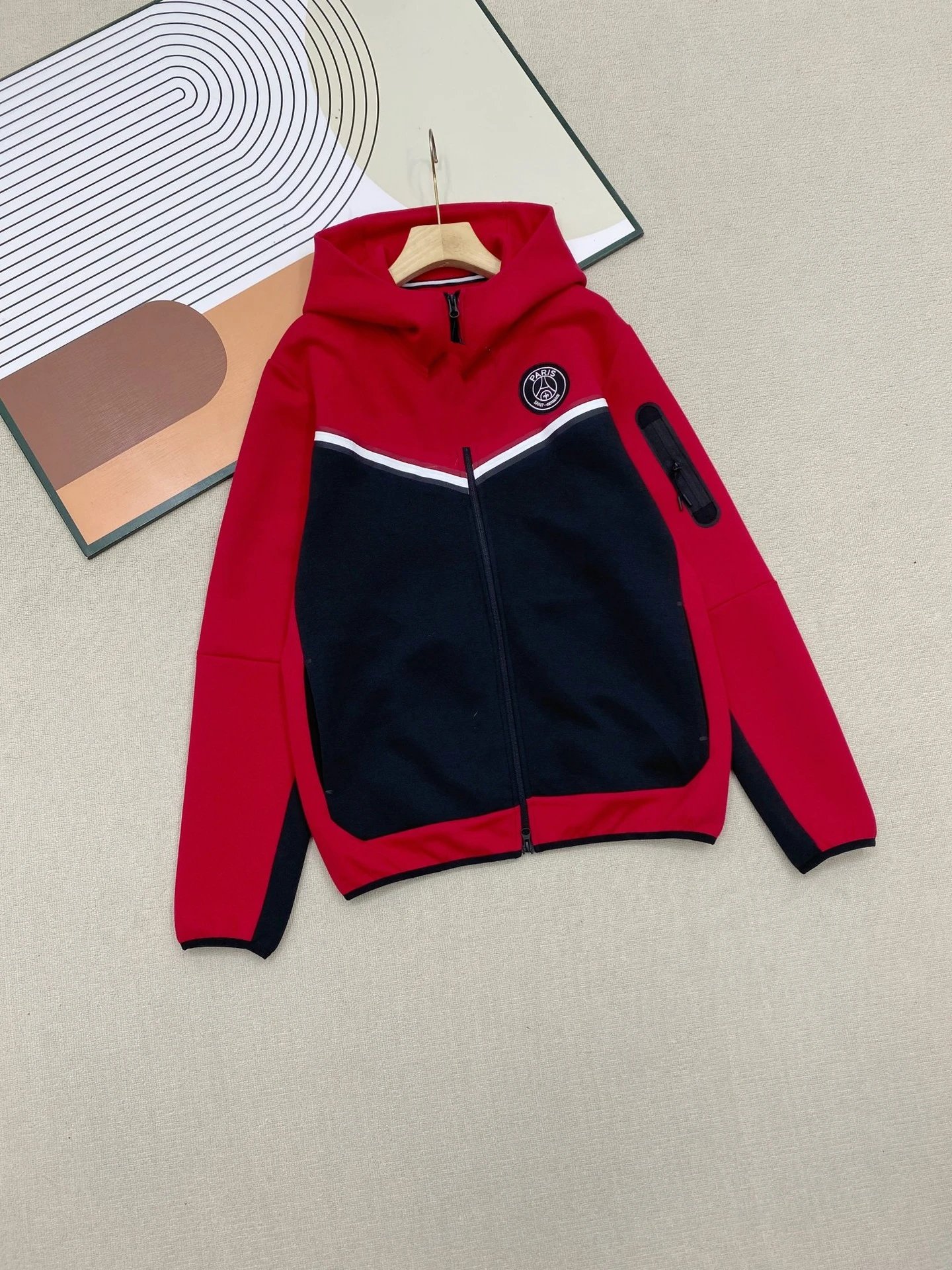 Paris Saint-Germain Tracksuits Hooded Zip Tracksuit — Black-and-red jacket