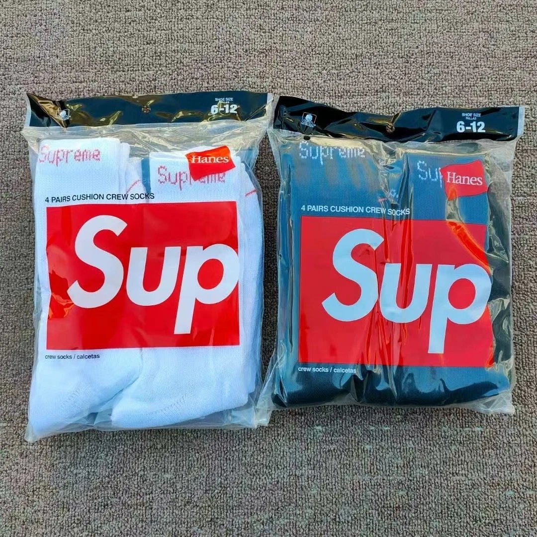 Supreme x Hanes 4-Pack Cushion Crew Socks White and Navy - 6