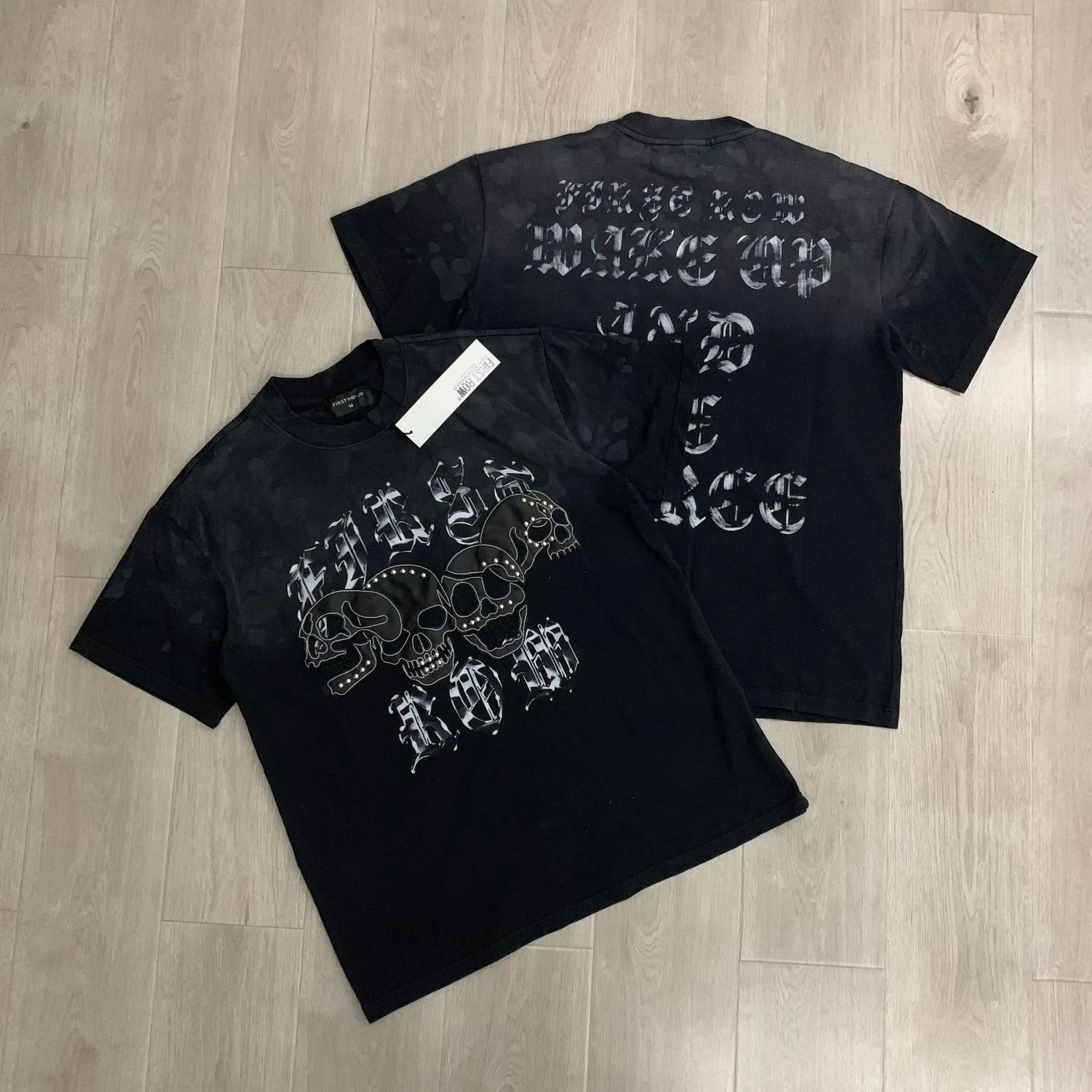 First Row T-Shirts Rhinestone Graphic Washed Cotton — F105