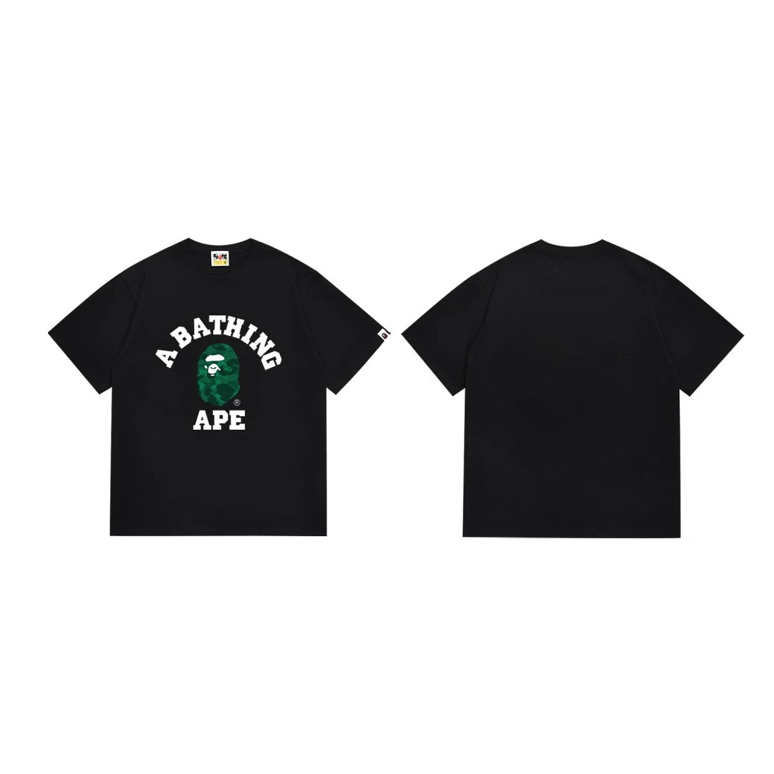 A BATHING APE T-Shirts Short-Sleeve Camouflage Head Graphic — 199 black