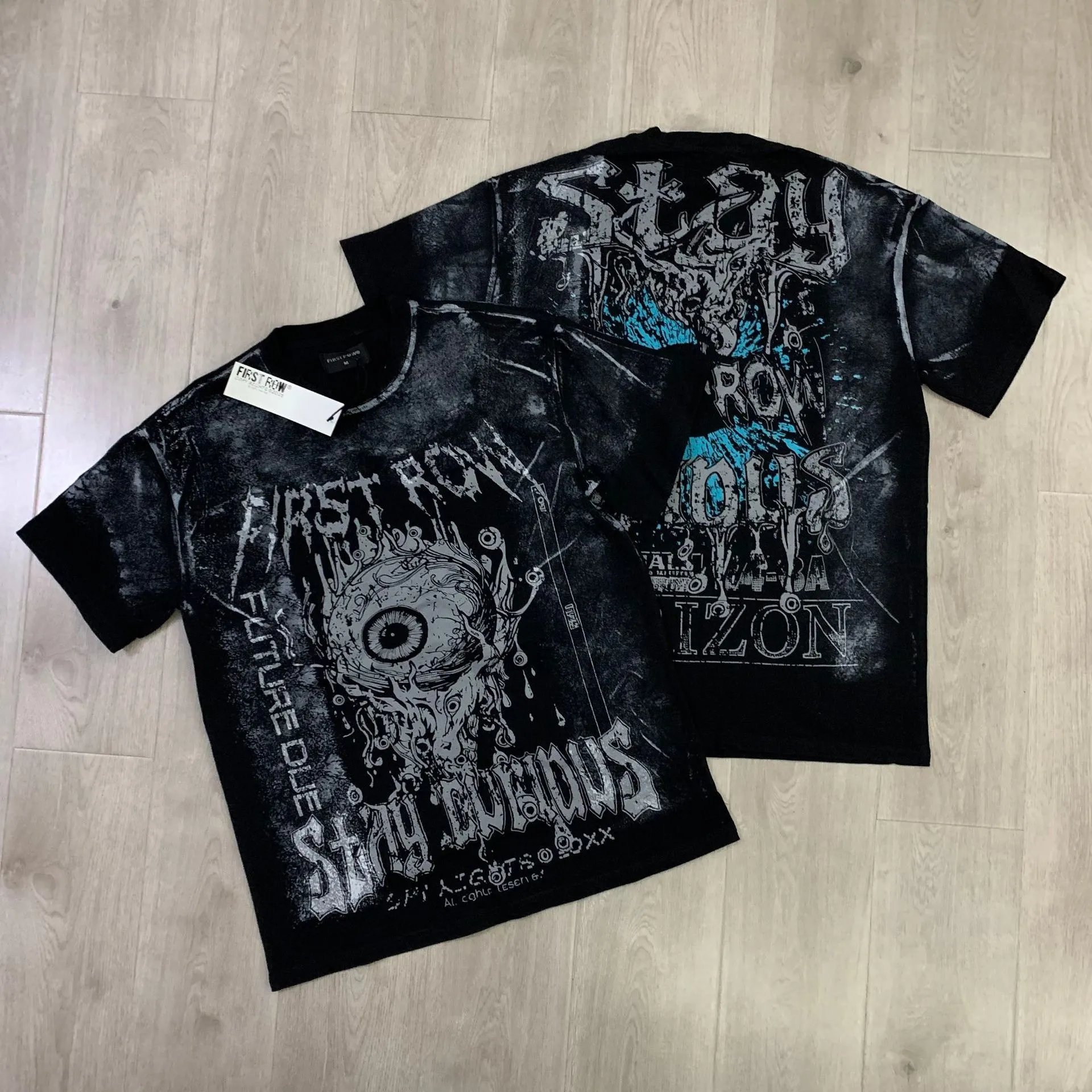 First Row T-Shirts Rhinestone Graphic Washed Cotton — F106