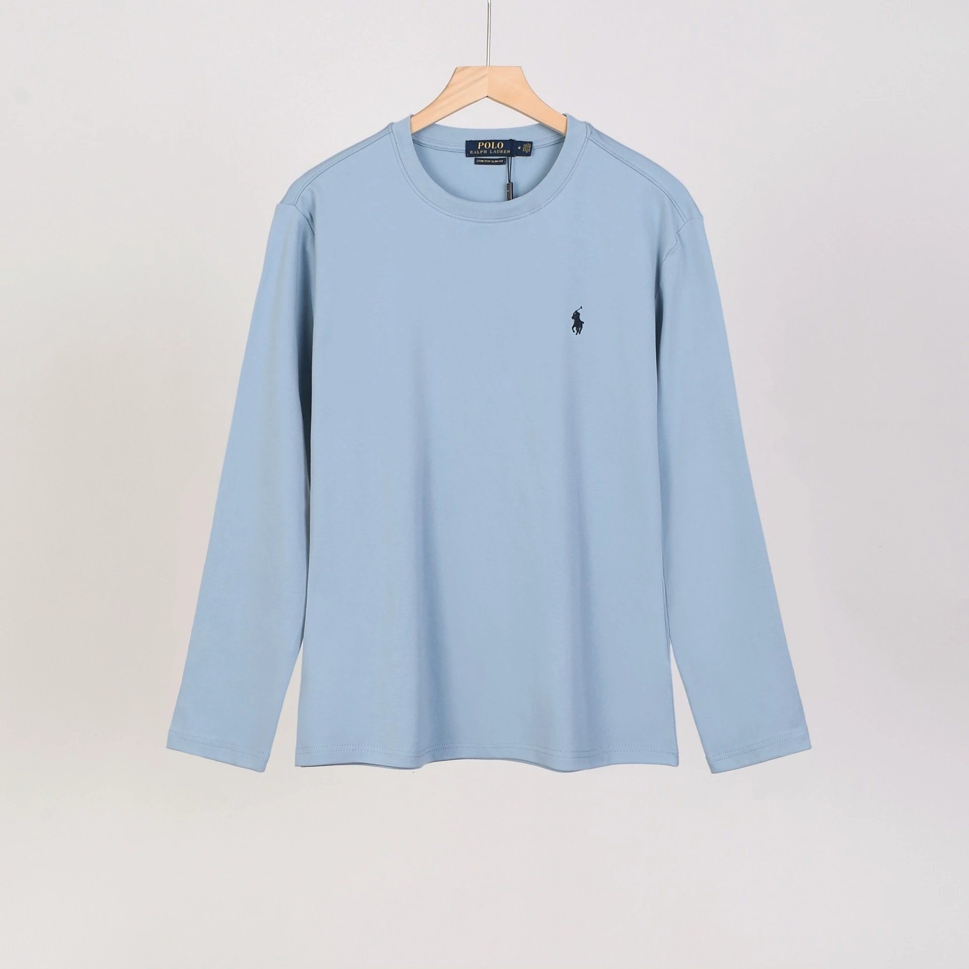 Polo Ralph Lauren T-Shirts Long-Sleeve Crew-Neck Embroidered Logo — 1510 Blue