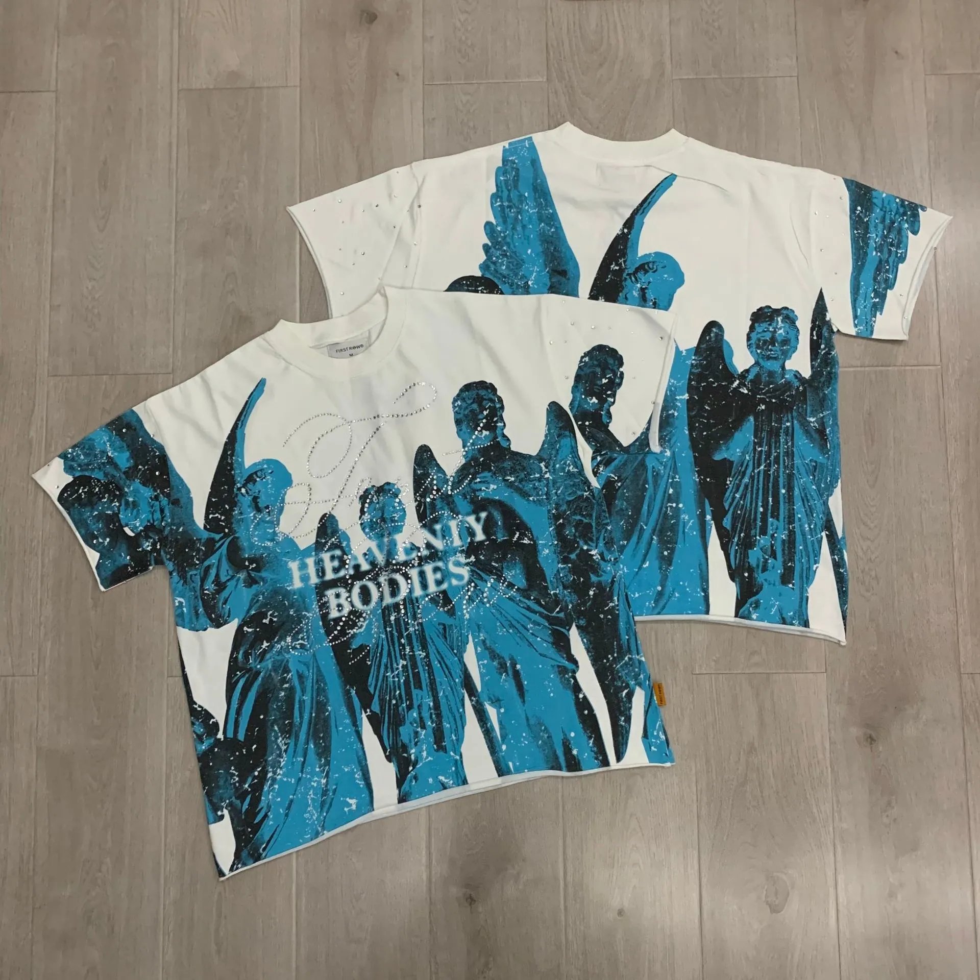 First Row T-Shirts Rhinestone Graphic Washed Cotton — F519