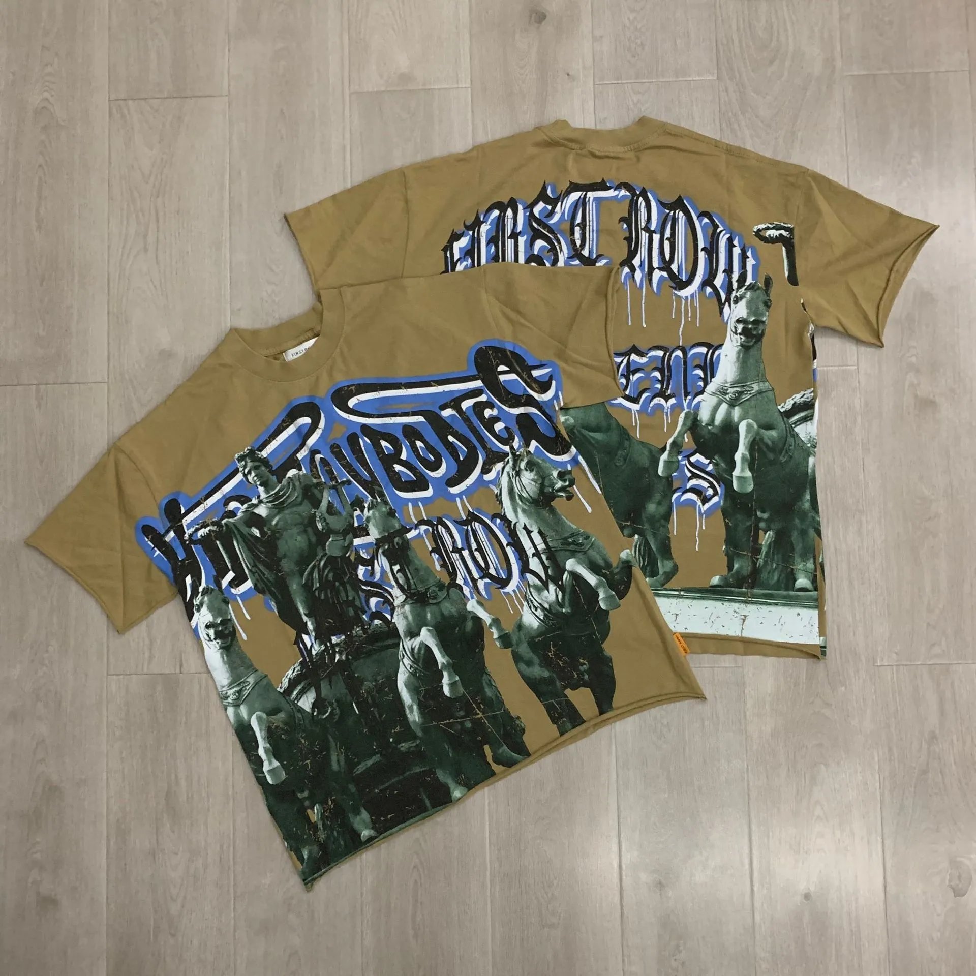 First Row T-Shirts Rhinestone Graphic Washed Cotton — F522